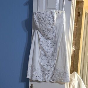 White House Black Market Strapless White Dress with Lace